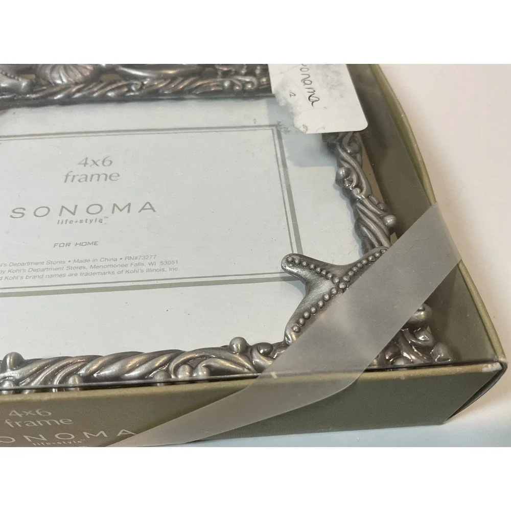 Sonoma Life Style 4x6 Frame Nautical Beach Seashell‎ Starfish Pewter Finish